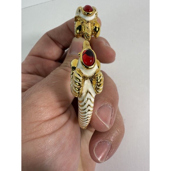 Kenneth Jay Lane, Enamel White Red Jeweled Double Ram Head Bracelet - Picture 9 of 16